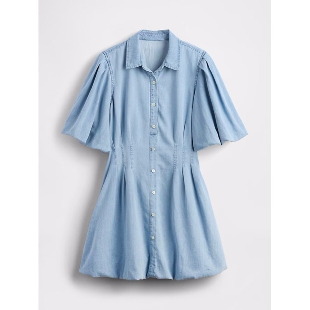 Gap Denim Bubble Mini Shirtdresss XL Light Wash Puff Sleeve Button Down Babydoll
